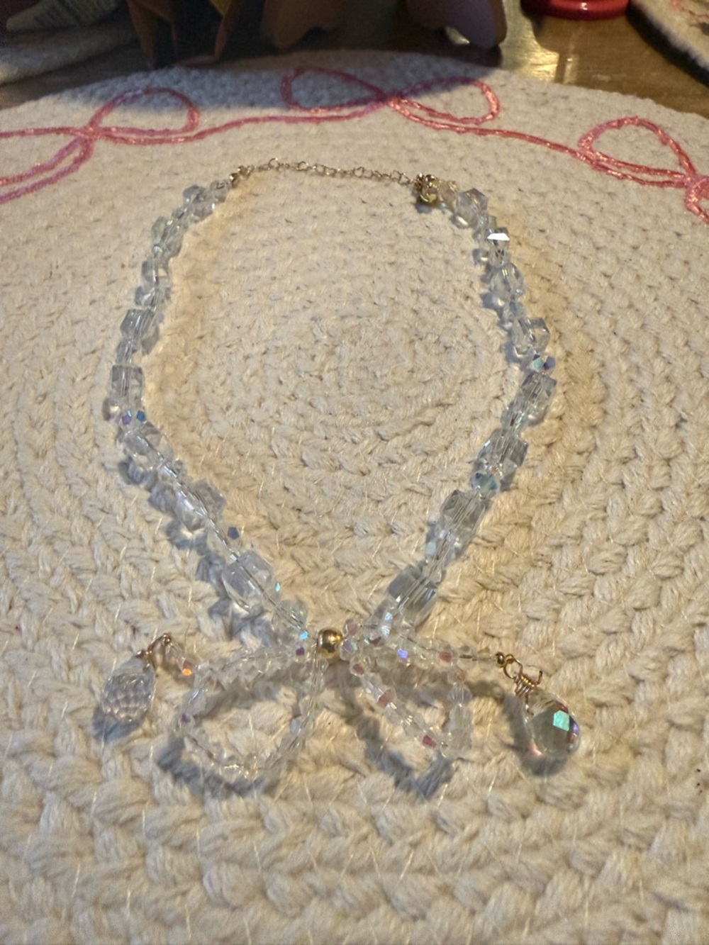 Crystal Bow Pendant Necklace in Clear Beads